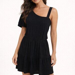 Loveapella Black Asymmetrical Mini Dress – One Shoulder Sleeve
